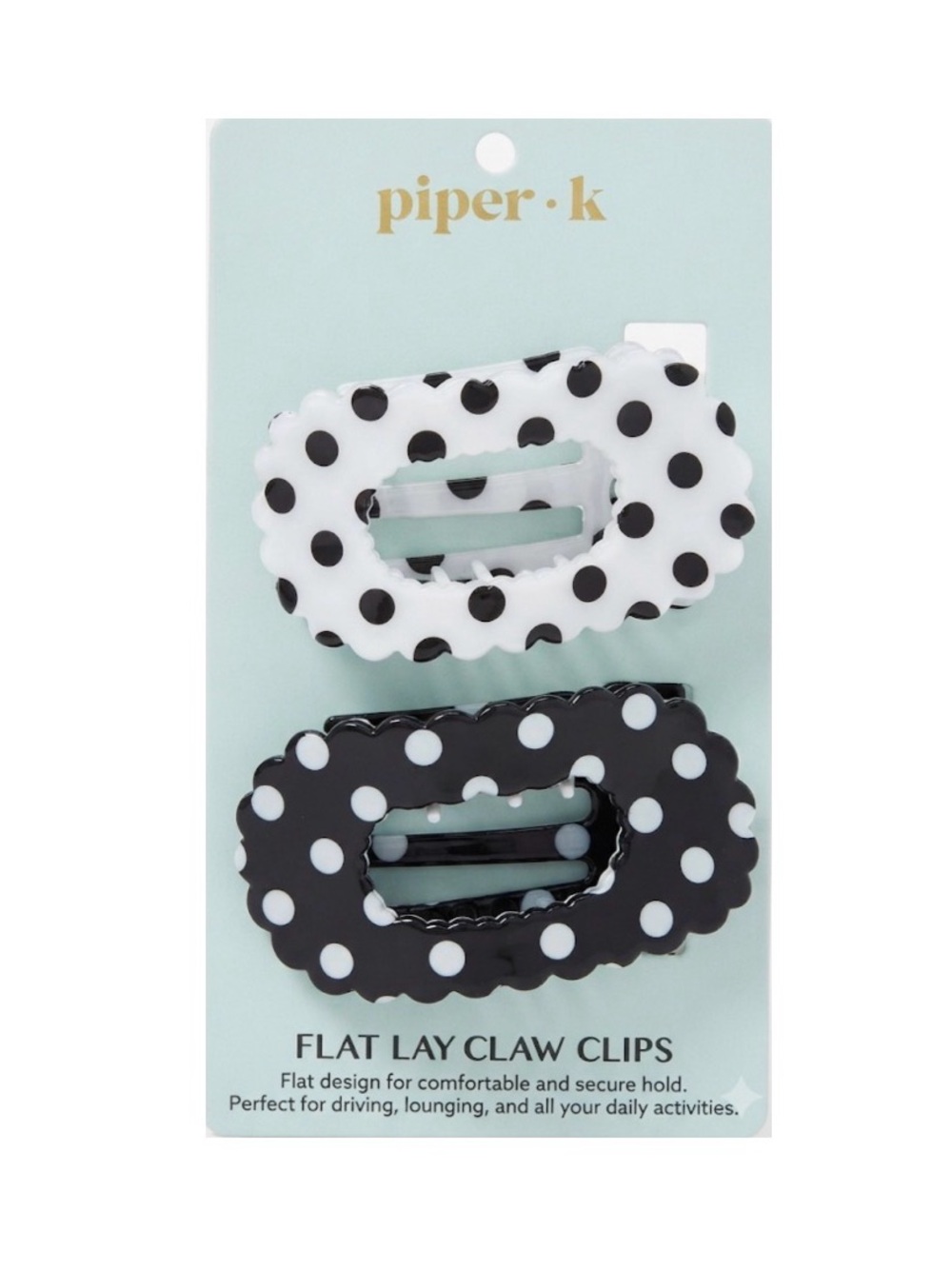 NWT ⚜️🖤⚜️ Piper K Black & White Polka Dot Flat Lay Hair Claw Clips Set of 2